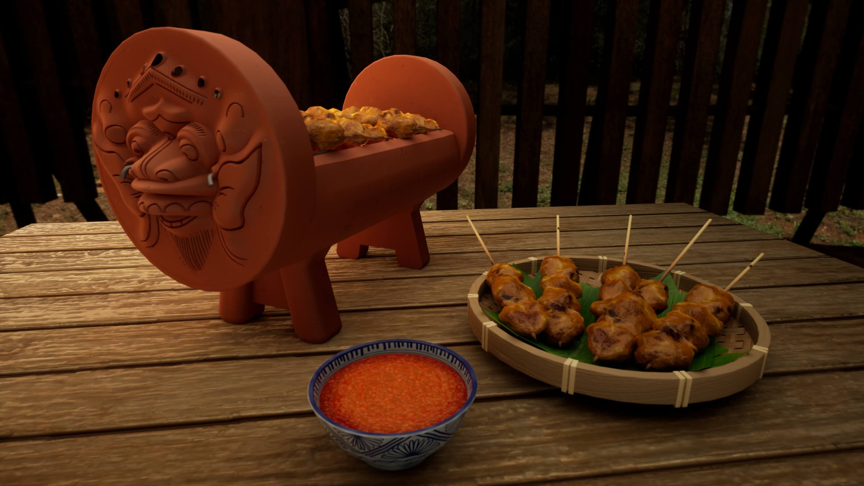 3D rendering of an Indonesian satay and grill.