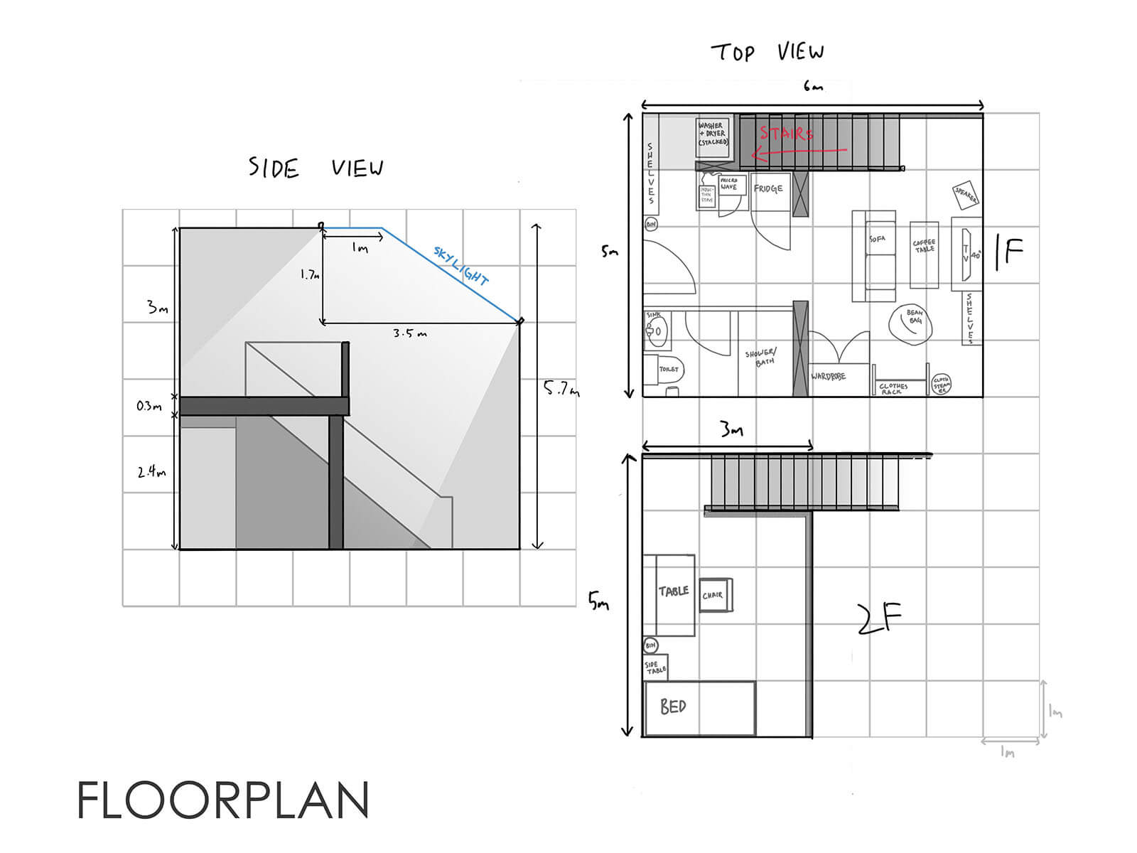 Top-down view of a Floorplan for a small apartment.