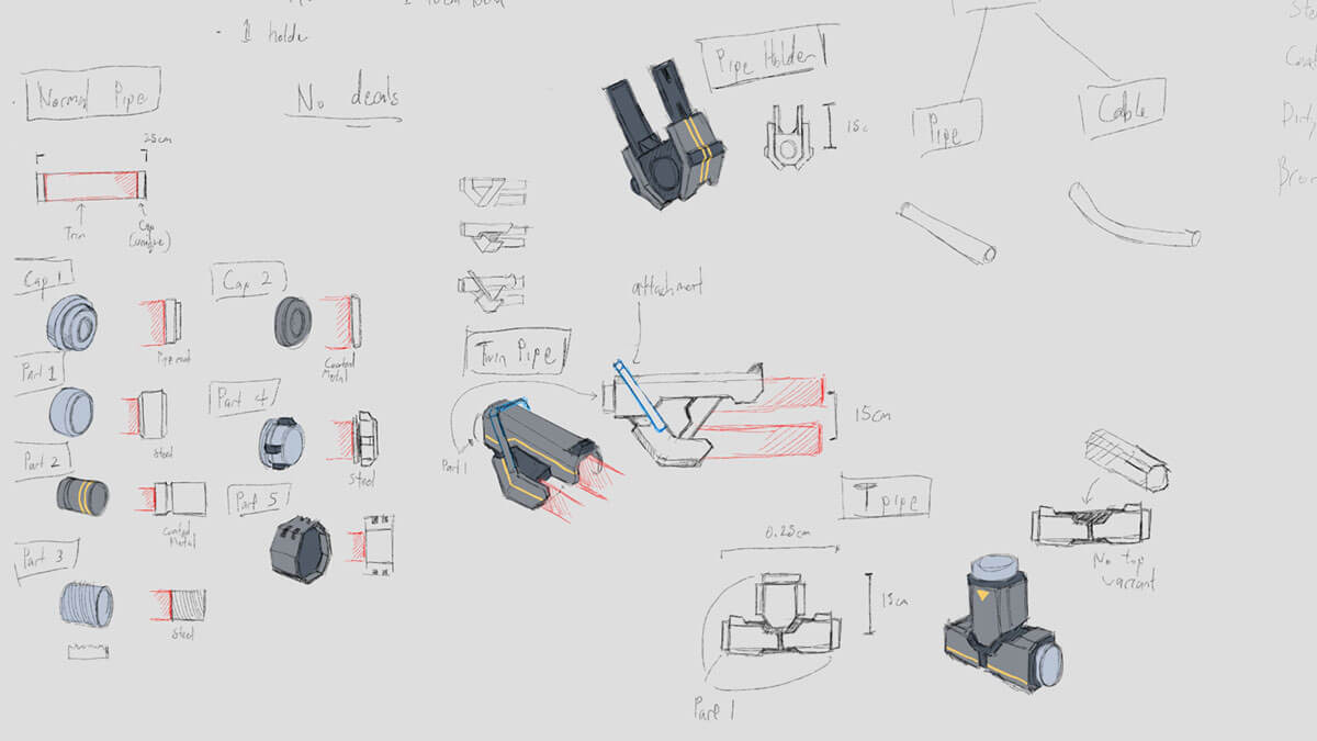 Concept sketches of futuristic laboratory pipes