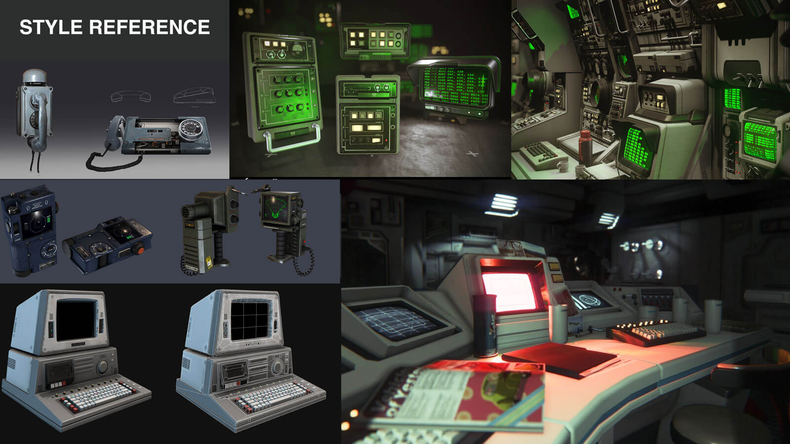 3D renderings of style reference objects for HUD screens and other COMM devices