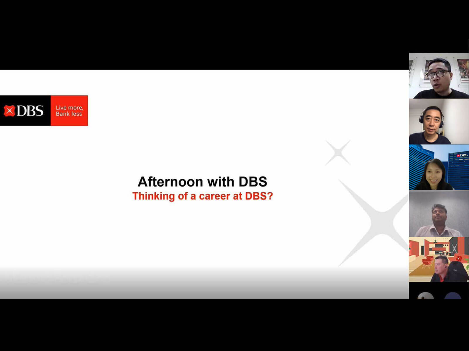 Slide of DBS company logo with images of meeting attendees to the right.