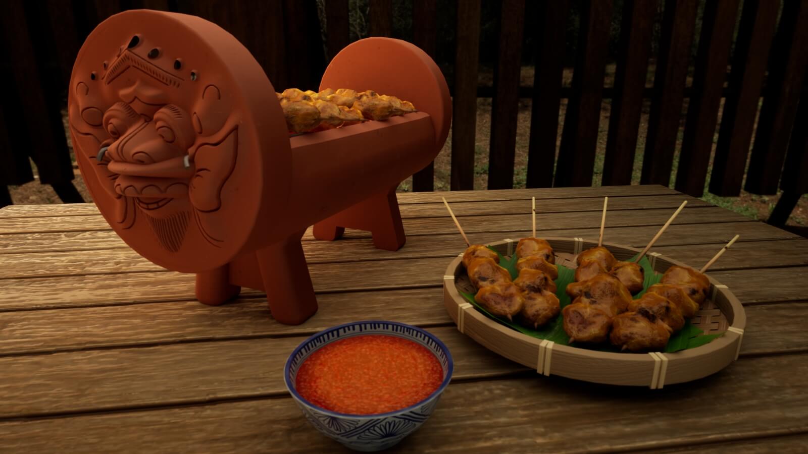 3D rendering of an Indonesian satay and grill.