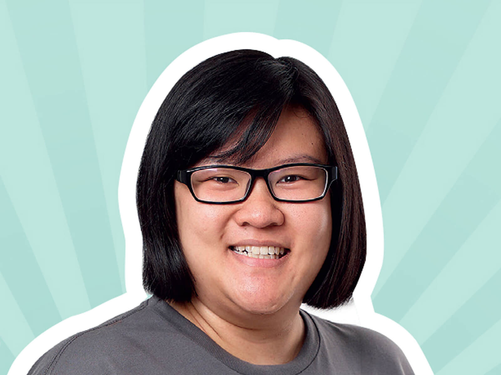 Headshot of alumna Chiang Wan Ting Gina against green striped background